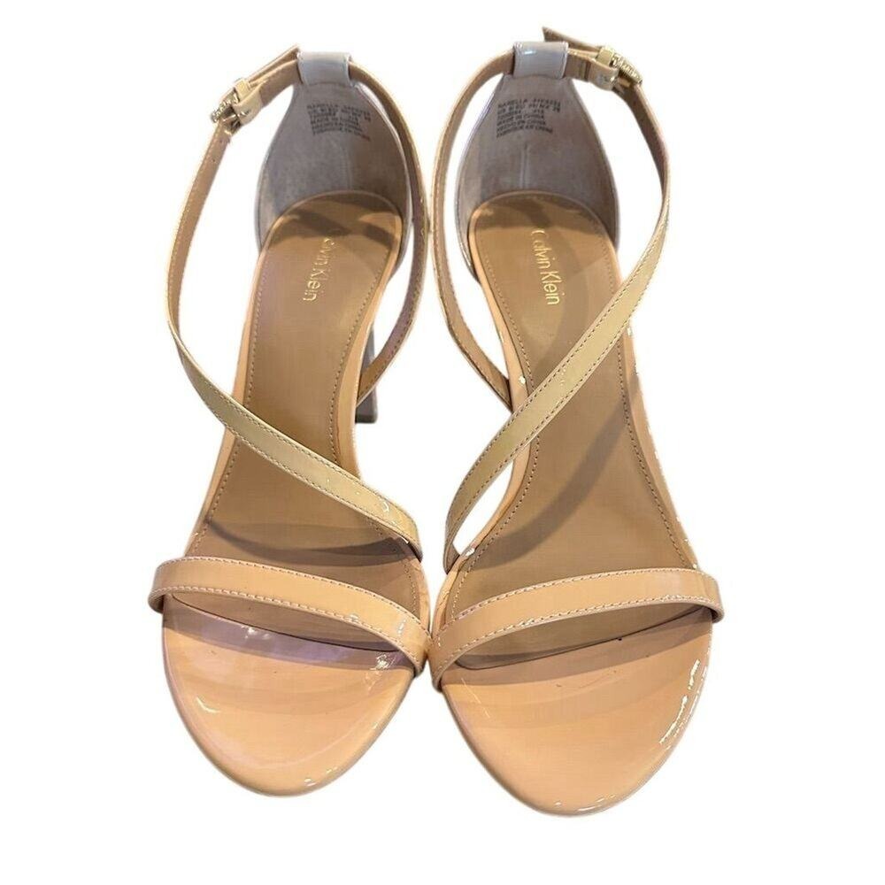 Calvin Klein Narella Heels Women 9M Nude Grey Excellent Patent Strappy Sandals - Picture 2 of 10
